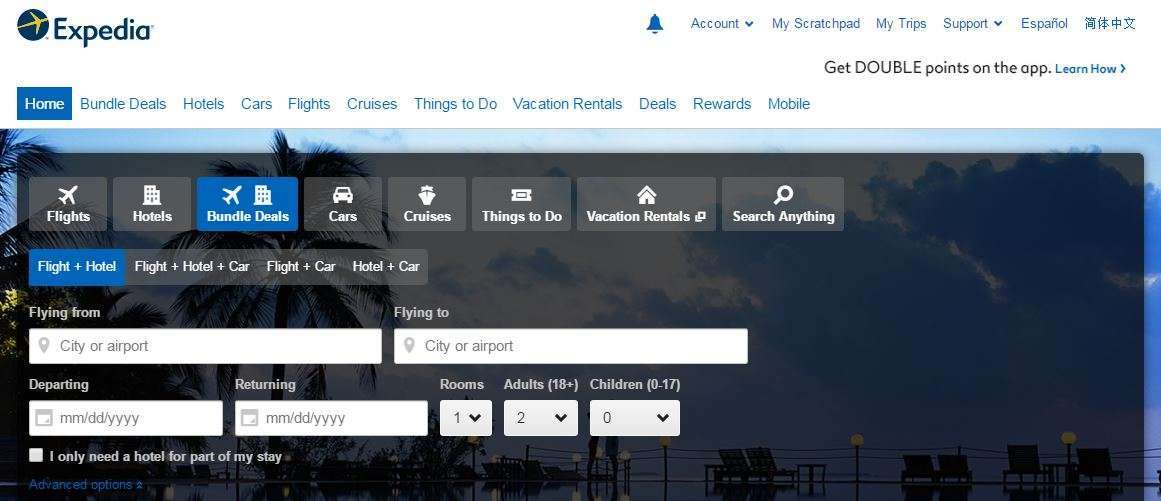 Поиск отелей на Expedia