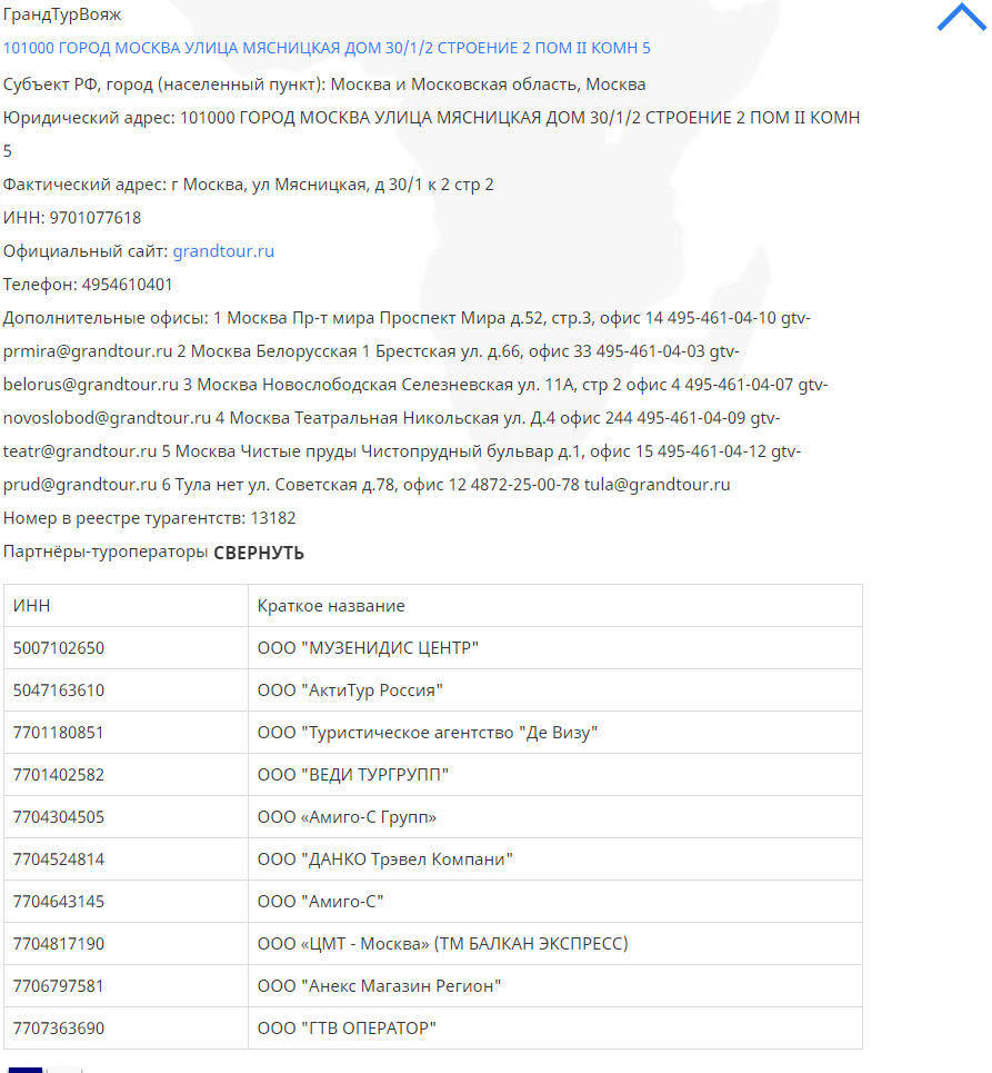 Сведения о турфирме в системе tourpom.ru
