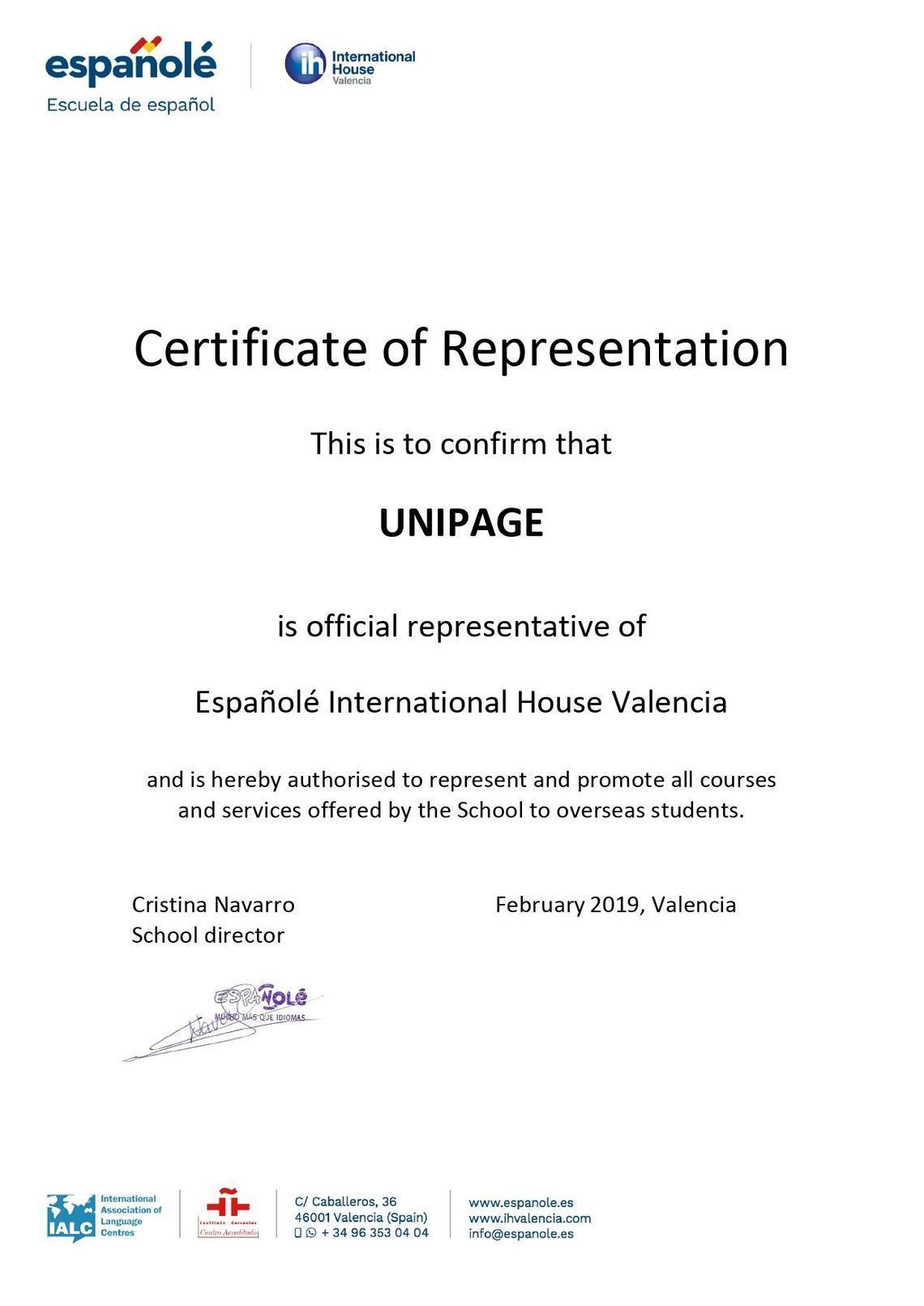 EIHV Certificate of Representation