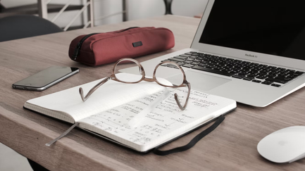 Laptop glasses notebook desk