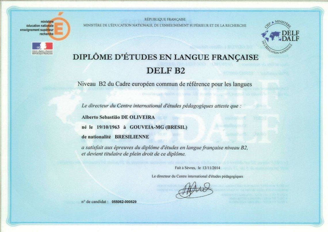 Пример сертификата DELF