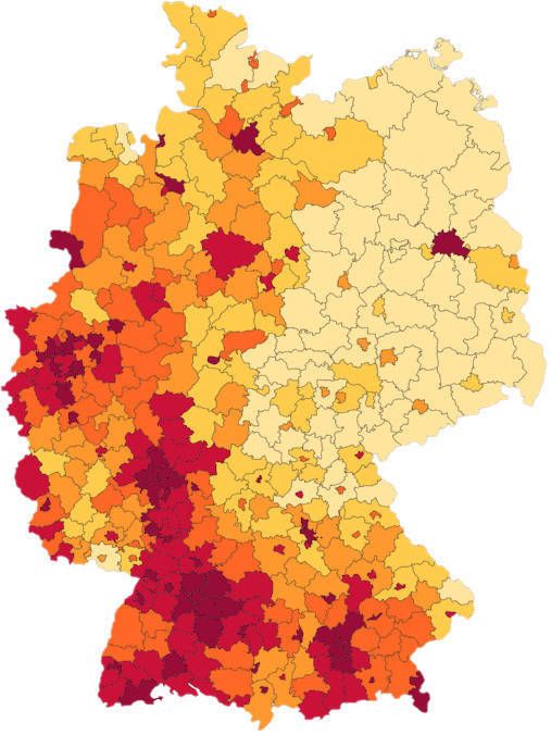 Регионы Германии с самой большой долей иностранного населения