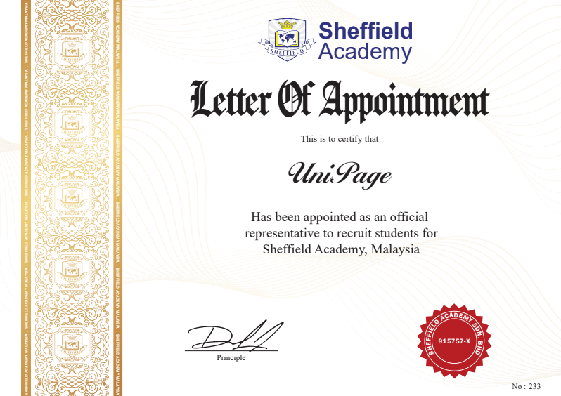 Sheffield Academy Letter of Appointment