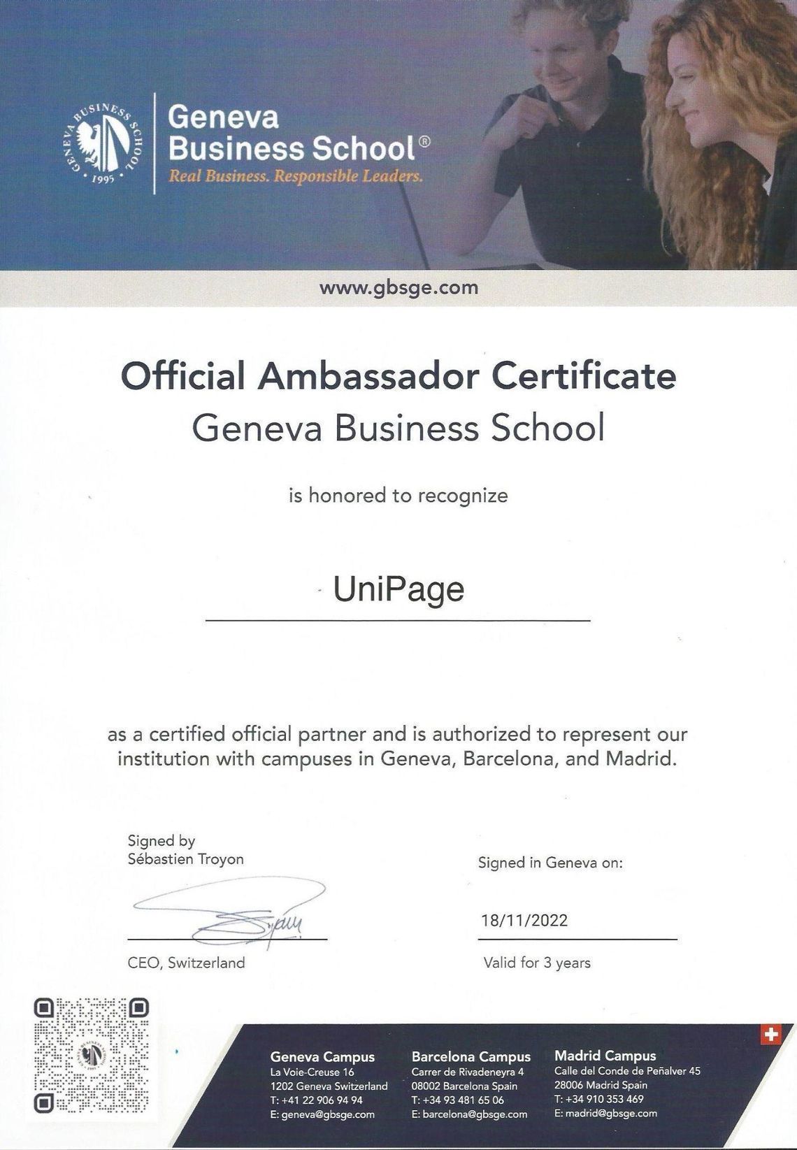 GBS Official Ambassador Certificate