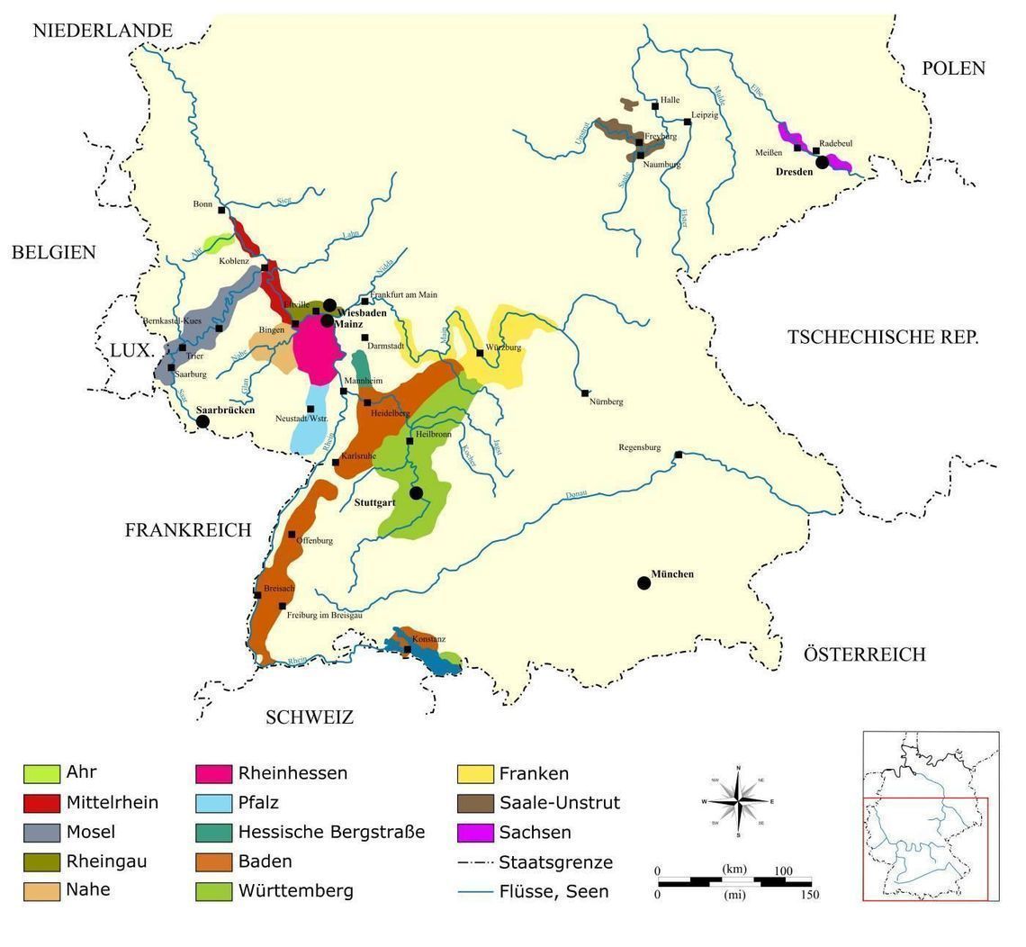 Wine making regions in the banks of Rhine and Elba