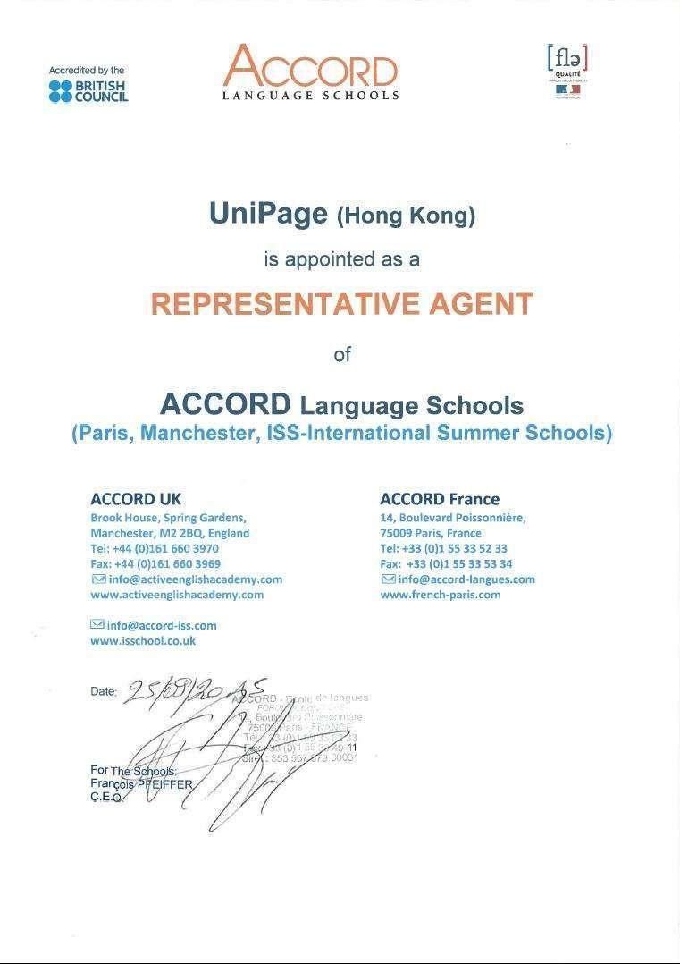 Accord Language School Certificate