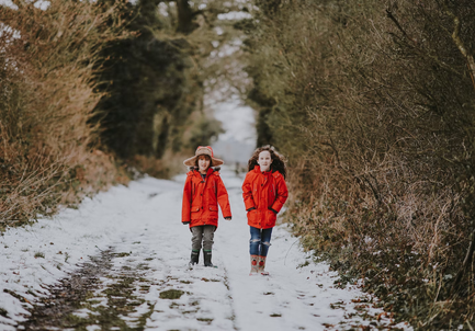 Children walking in the snow