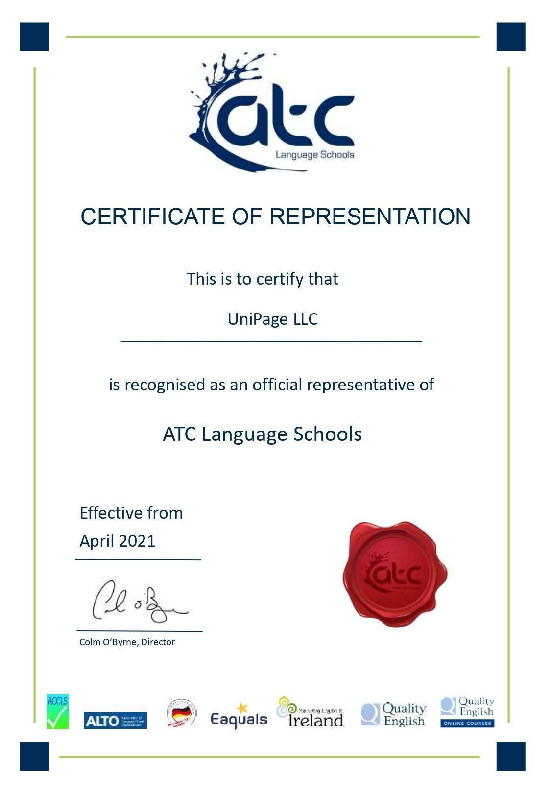 ATC LS Certificate of Representation