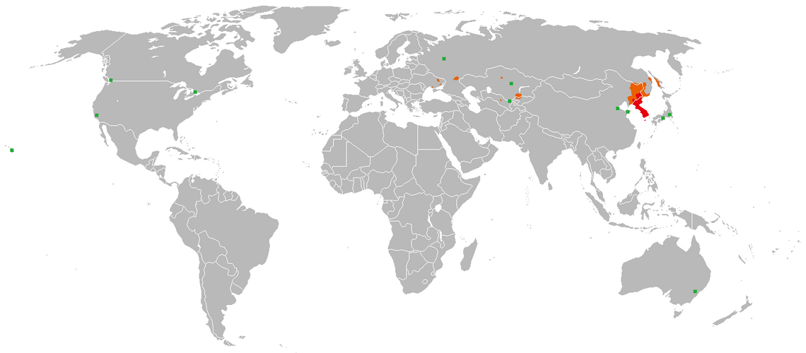 Geographic distribution of the Korean language