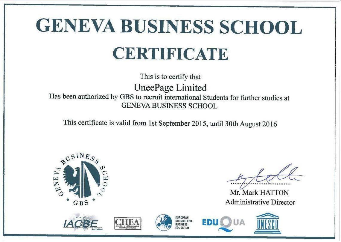 Geneva Business School Certificate