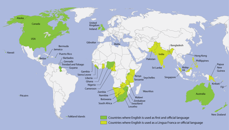 География использования английского языка в мире
